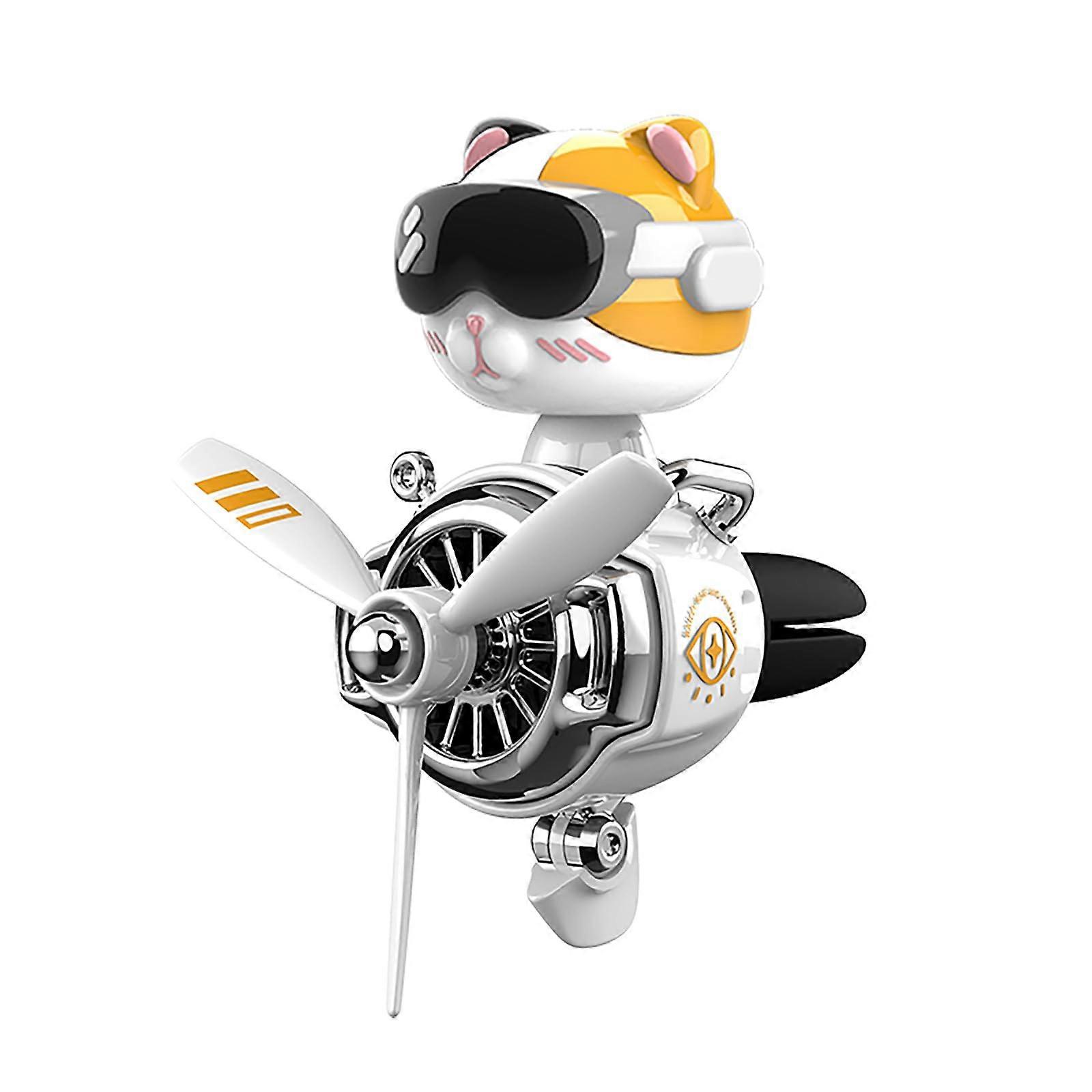 Cute Pilot Cat Car Air Freshener with Rotating Propeller Diffuser, Natural Essential Oil Scent