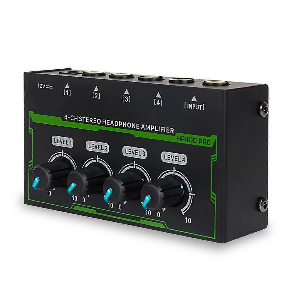 Headphone Amplifier 4 Channel Stereo Audio Amplifier Mini Headphone Splitter for Live and Recording Studio US Plug