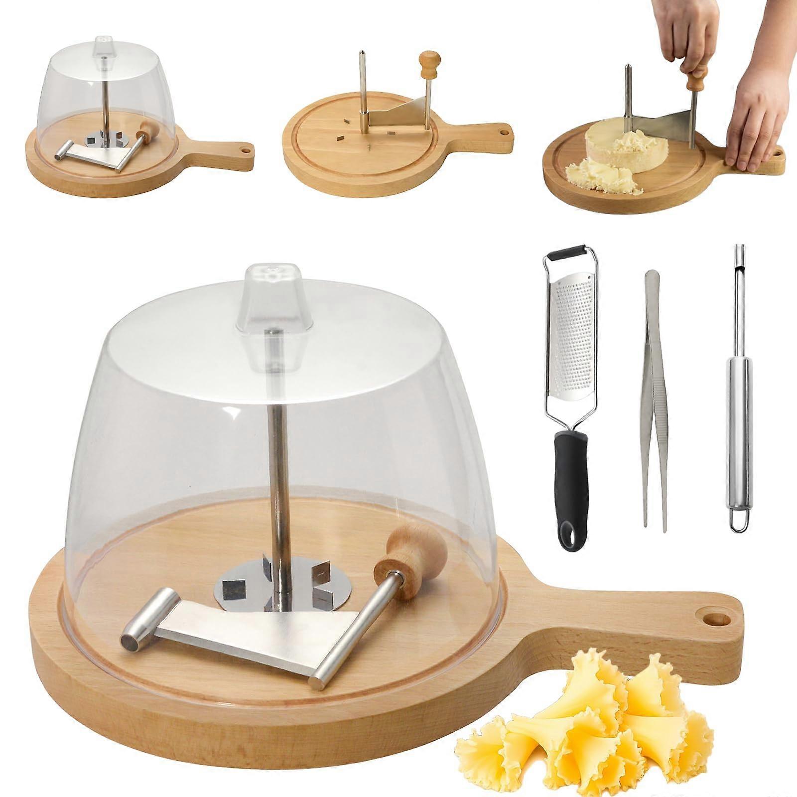 Cheese Curler Wheel with Lid, Elegant Rose Curl Maker for Cheese and Chocolate, NonSlip Base