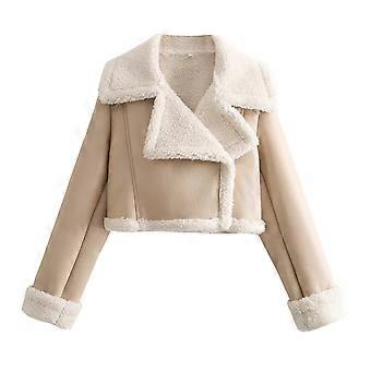 HH Women Thick Warm Coat Vintage Solid Front Zipper Lapel Neck Long Sleeve Jackets Autumn Winter Women Casual Outerwear