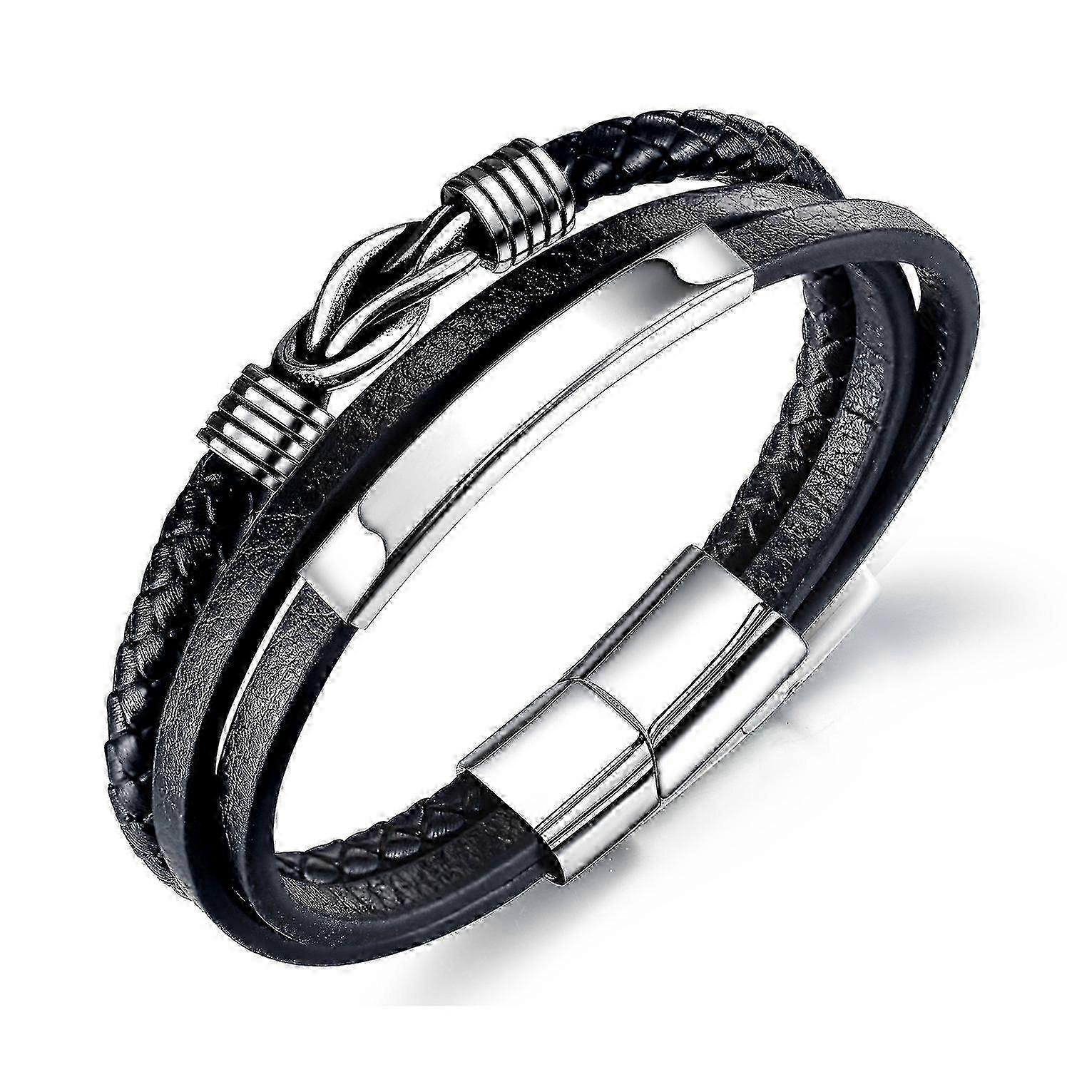 Braid leather bracelet for men black