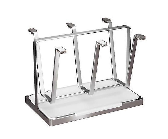 Stainless Steel Cup Drying Rack with Drain Tray, 6Cup Vertical Storage Stand, RustResistant