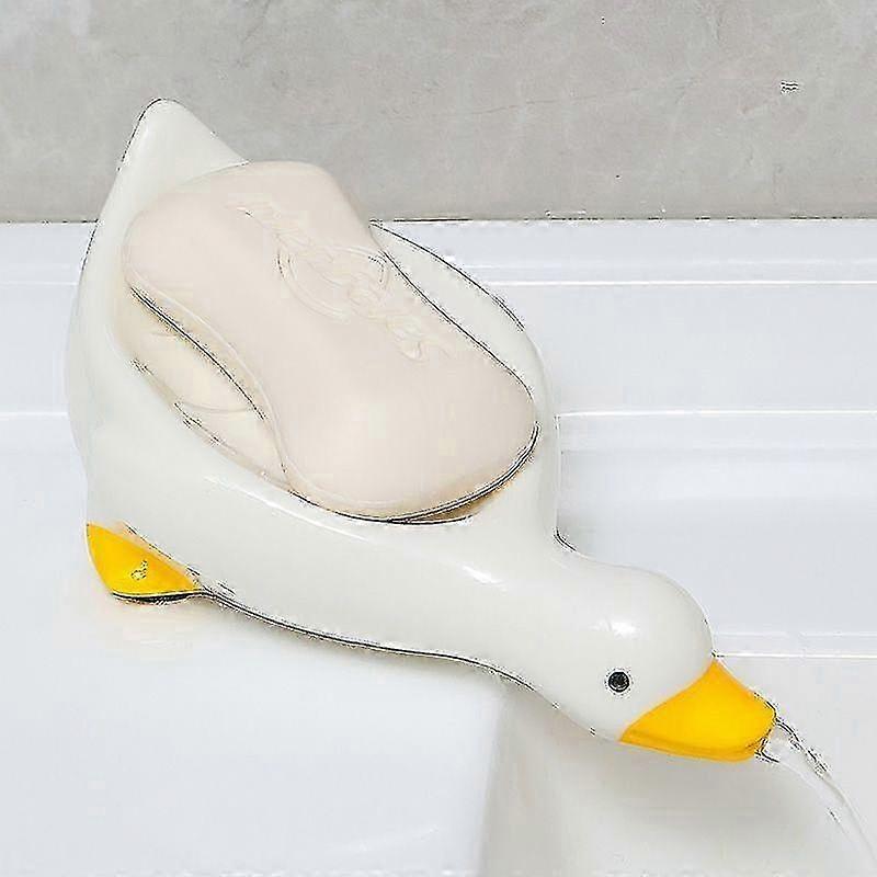 Cute Duck-Shaped Ceramic Soap Dish, Self-Draining Bath and Kitchen Sink Accessory