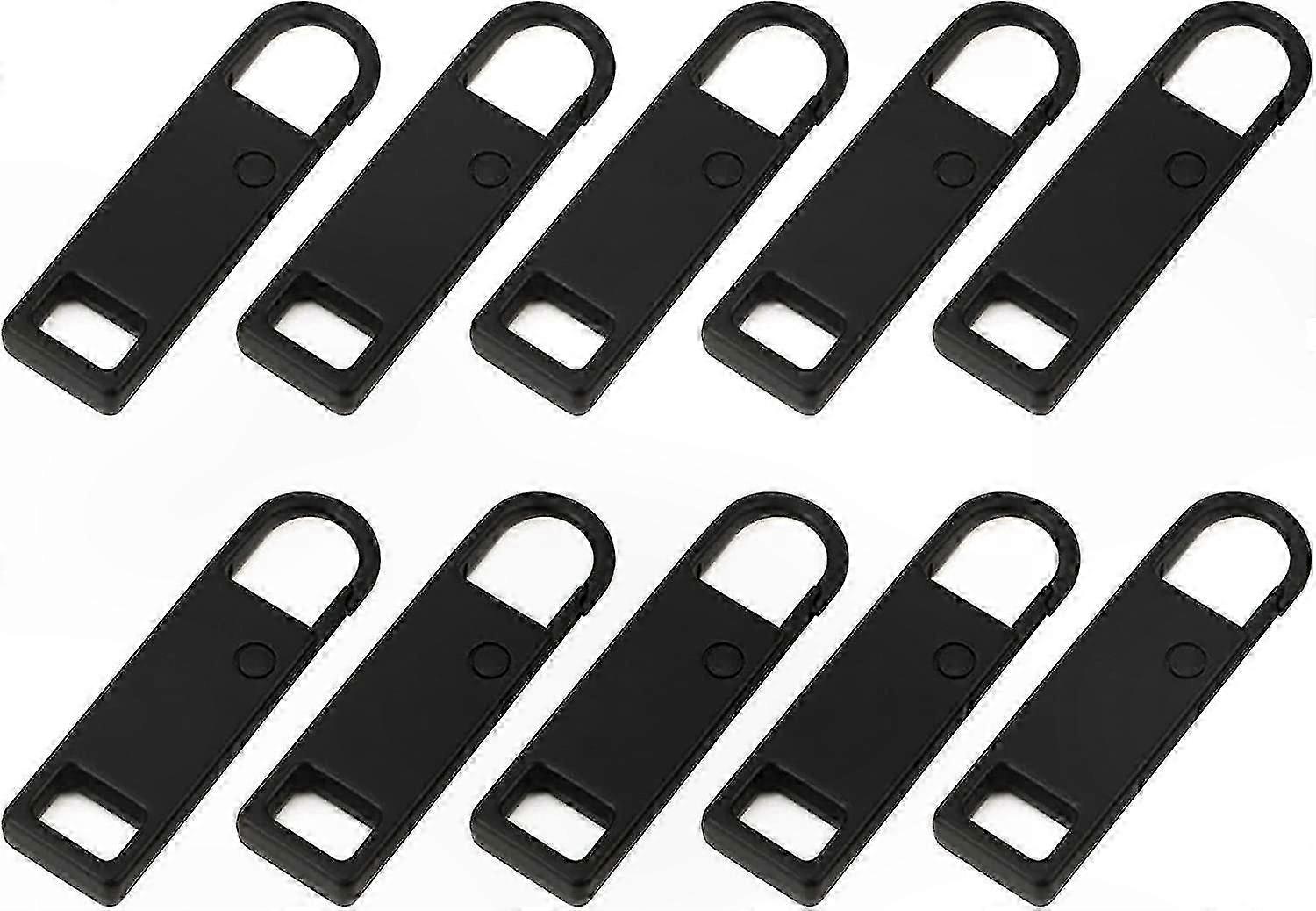 10 Pack Black Metal Zipper Pull Tabs Replacement Fixers for Zippers