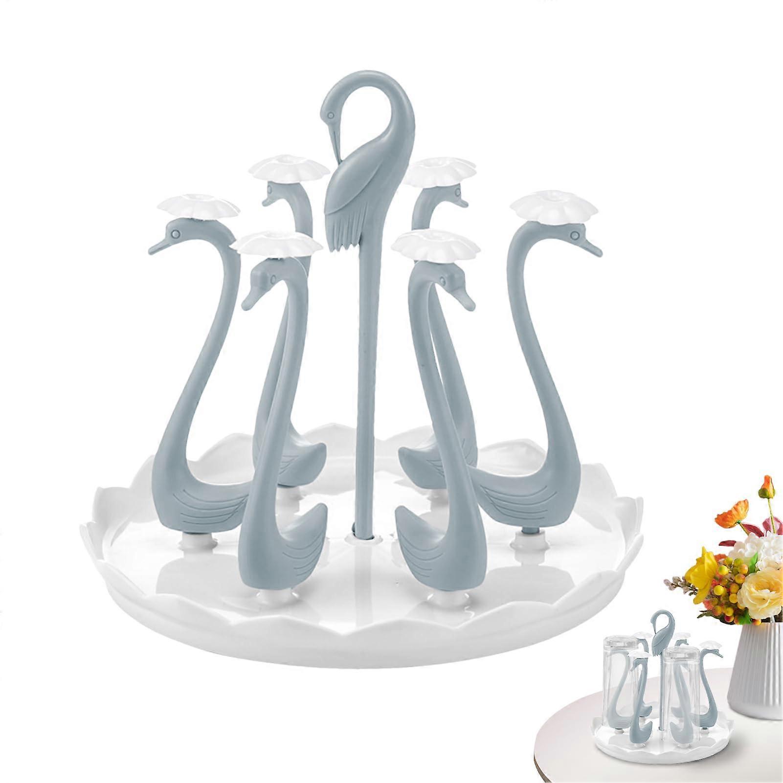 Baby Bottle Drying Rack with Rotating Tray, SpaceSaving OverSink Design, Six Cups, Light Blue