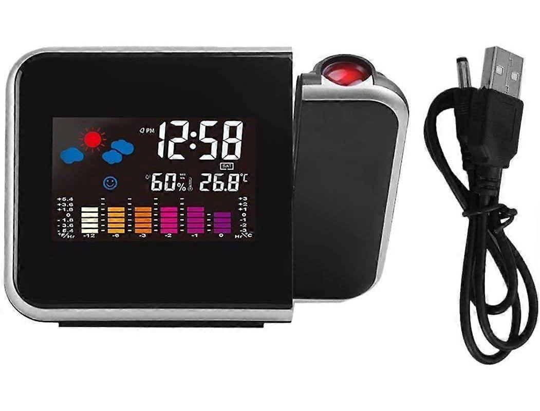 Projection device with LCD screen, indoor temperature display and hygrometer function.