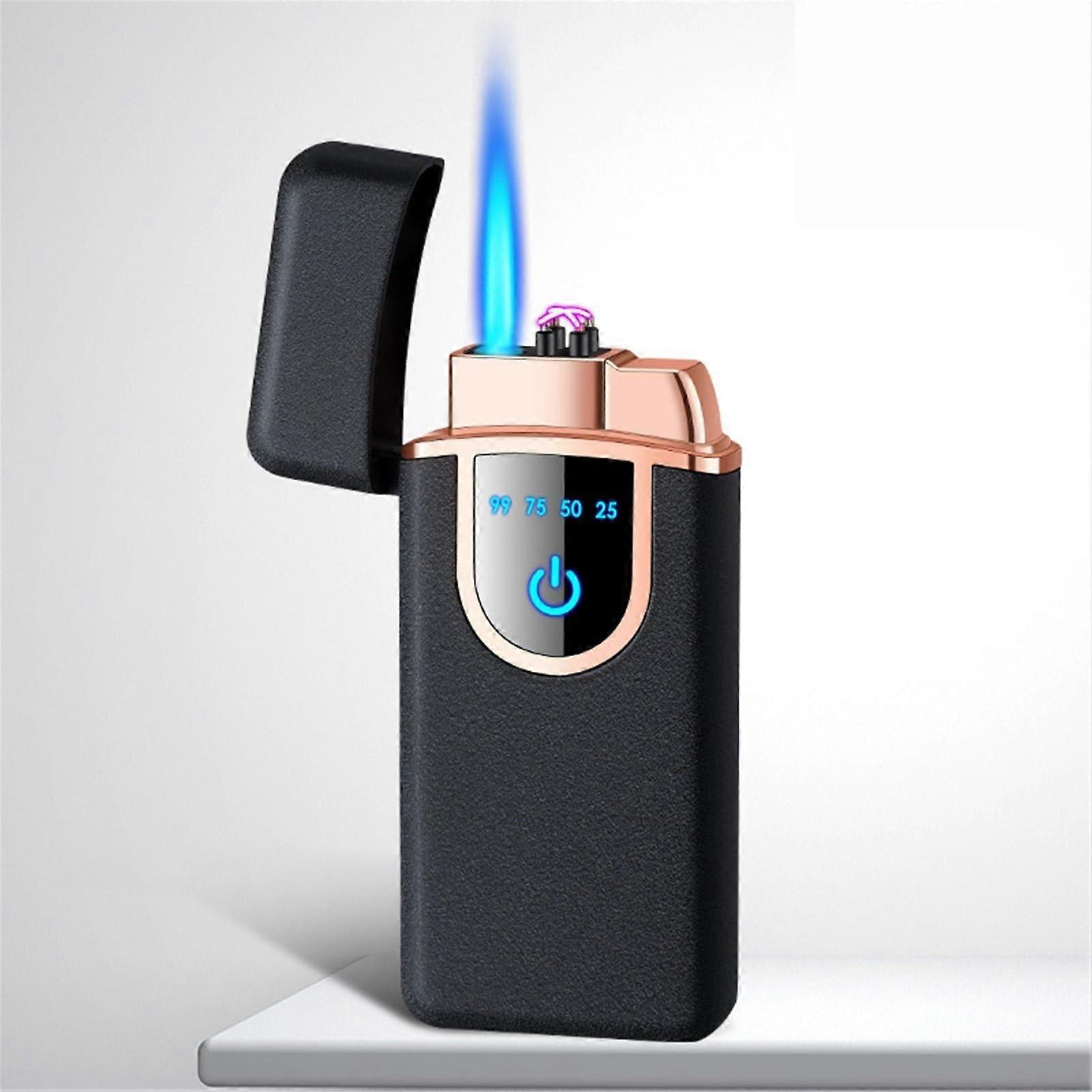 Torch Lighter with Dual Ignition Modes, USB Rechargeable, Windproof Blue Flame for Camping Travel