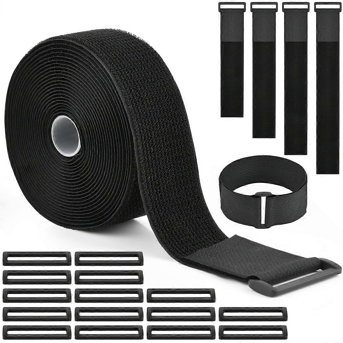 Heavy Duty Hook and Loop Straps 5cm Wide Reusable Cable Ties with 15 Buckles for Secure Bundling