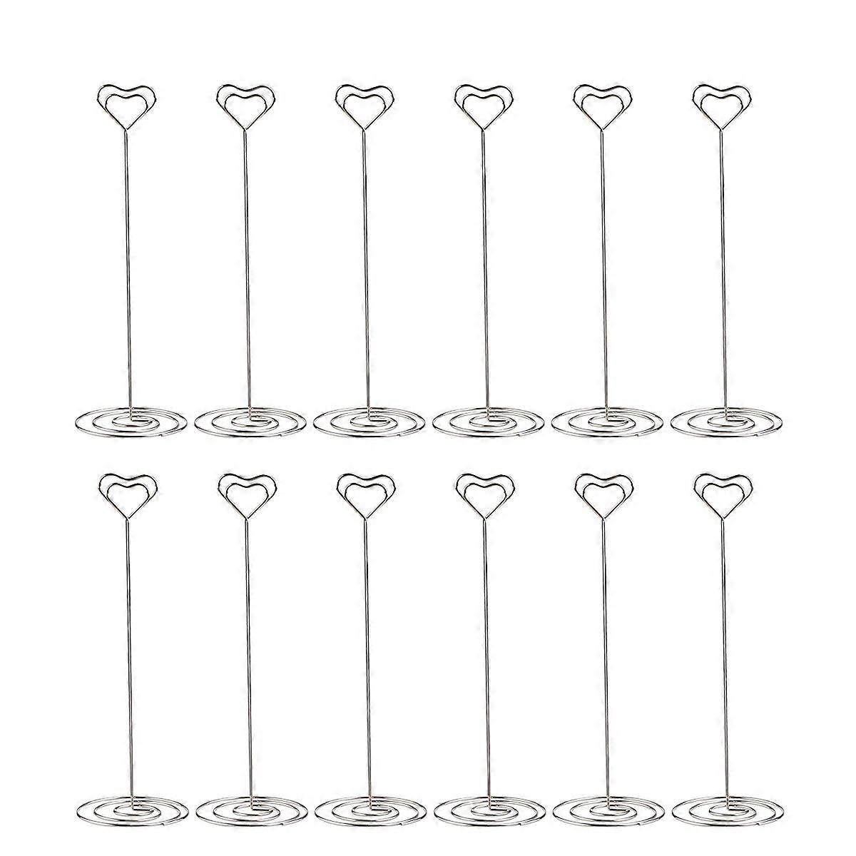 Heart Pattern Table Number Holders for Note Use 12Pcs Silver Metal Clips