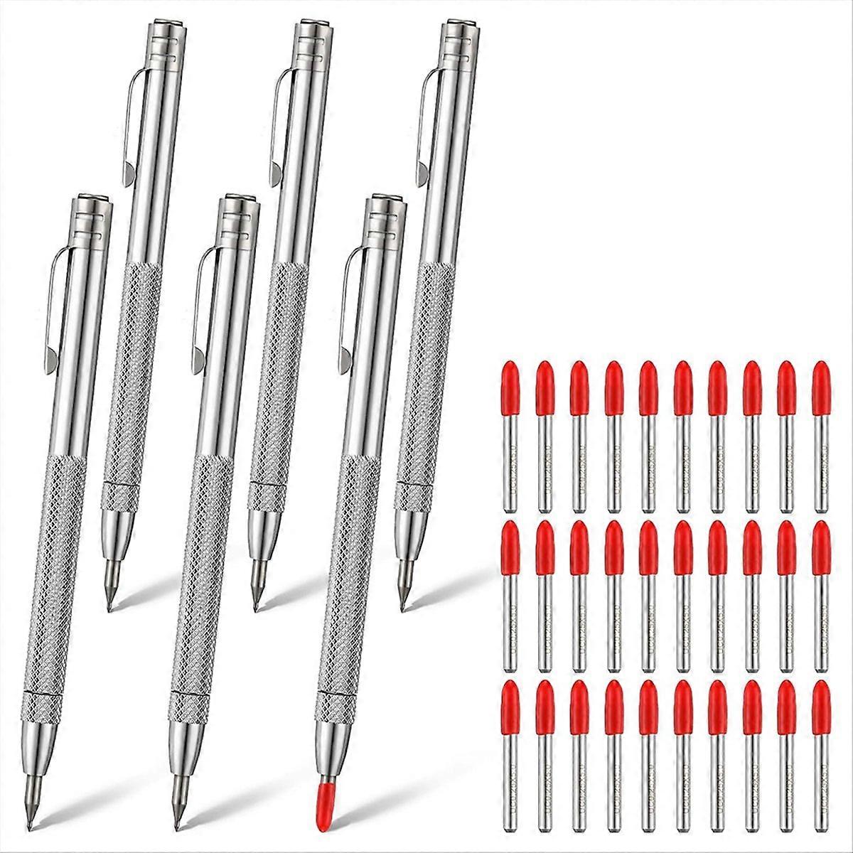 6 Pcs Tungsten Carbide Tip Scriber with 30 Replacement Marking Tip