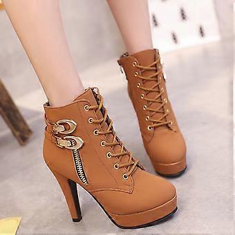 Damen-Ankle-Boots, warm, einfarbig, Retro-Stil, Reißverschluss, hoher Absatz, runde Zehenpartie, Größe 7,5 (40)