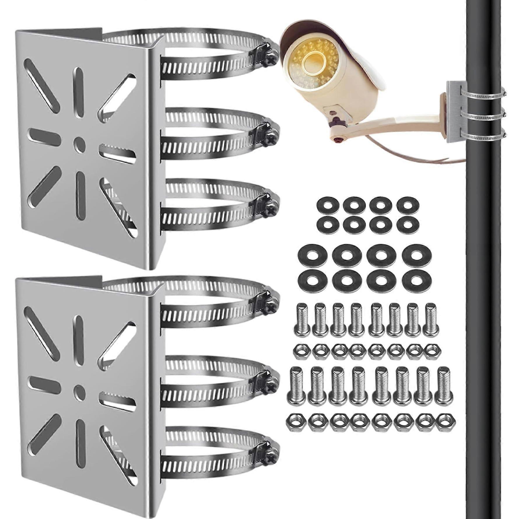 Stainless Steel Security Camera Mount Pole Bracket with Adjustable Loops for Outdoor Installation