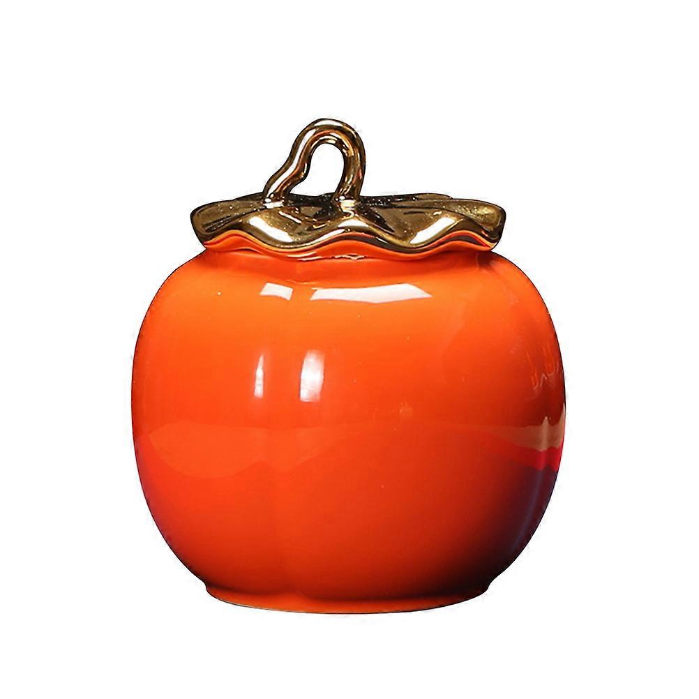 Red Ceramic Can Pumpkin Shape Tea Canister for Storage Use