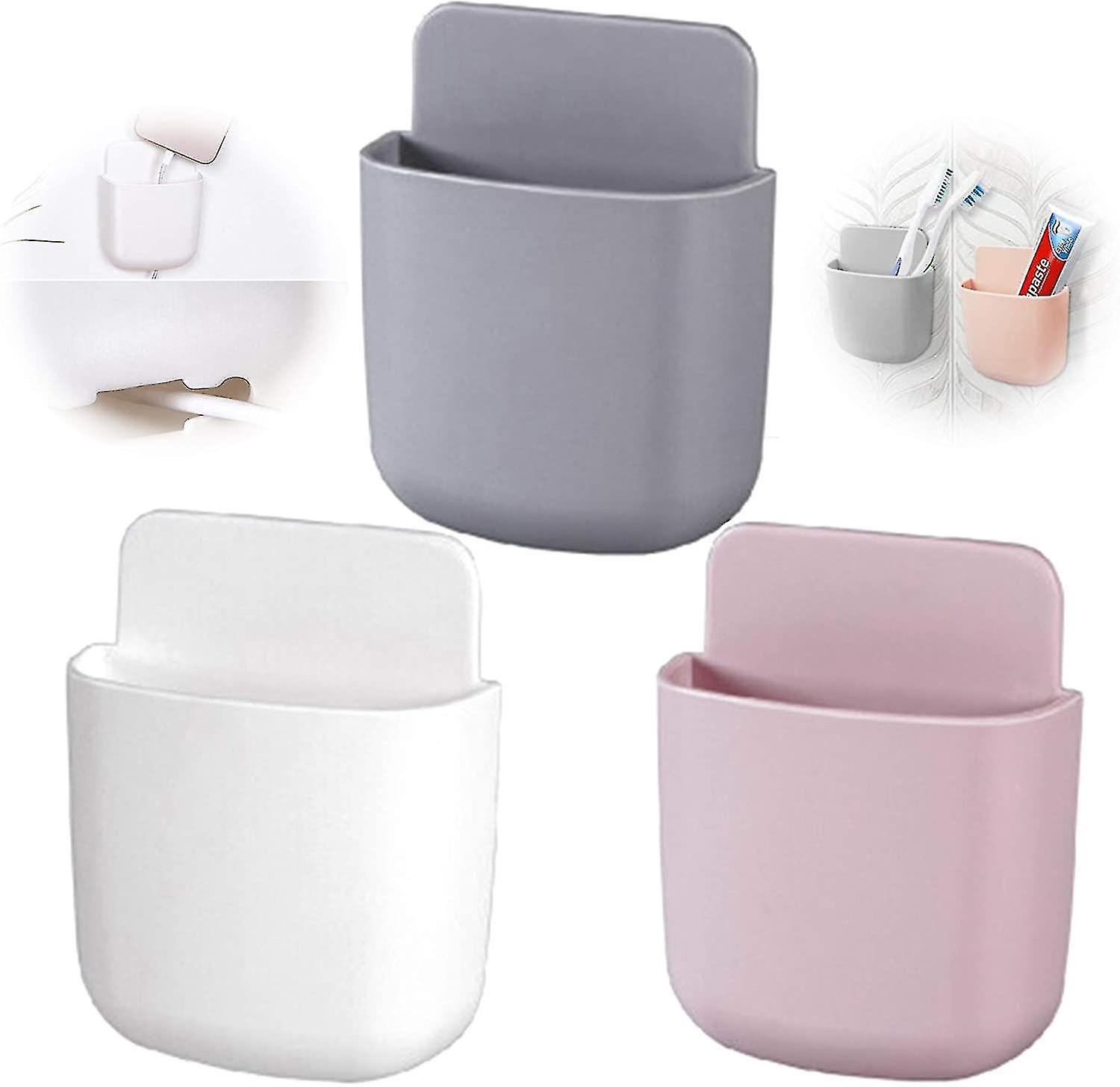 3pcs Punch-free Shelf Wall-mounted Remote Control Brush Mobile Phone Storage Box