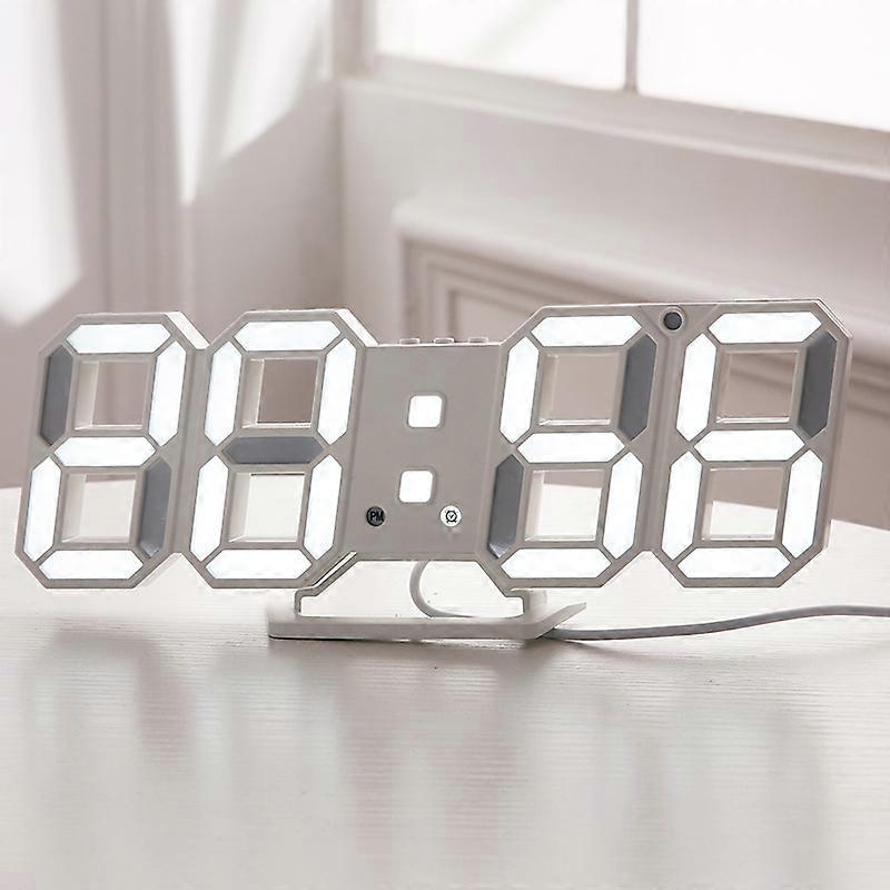 Original 6609 Automatic Light-Sensing Digital Clock 3D Electronic Clock Multifunctional Stand/Wall Clock White