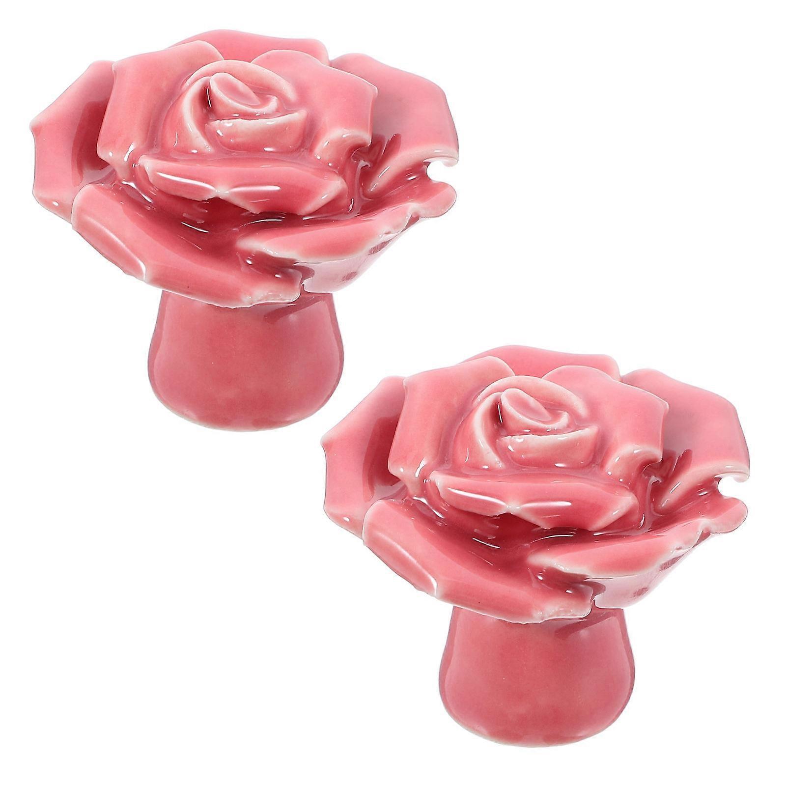 2pcs Rose Shaped Ceramic Kitchen Cupboard Cabinet Drawer Door Knobs Pull Handles (Pink)