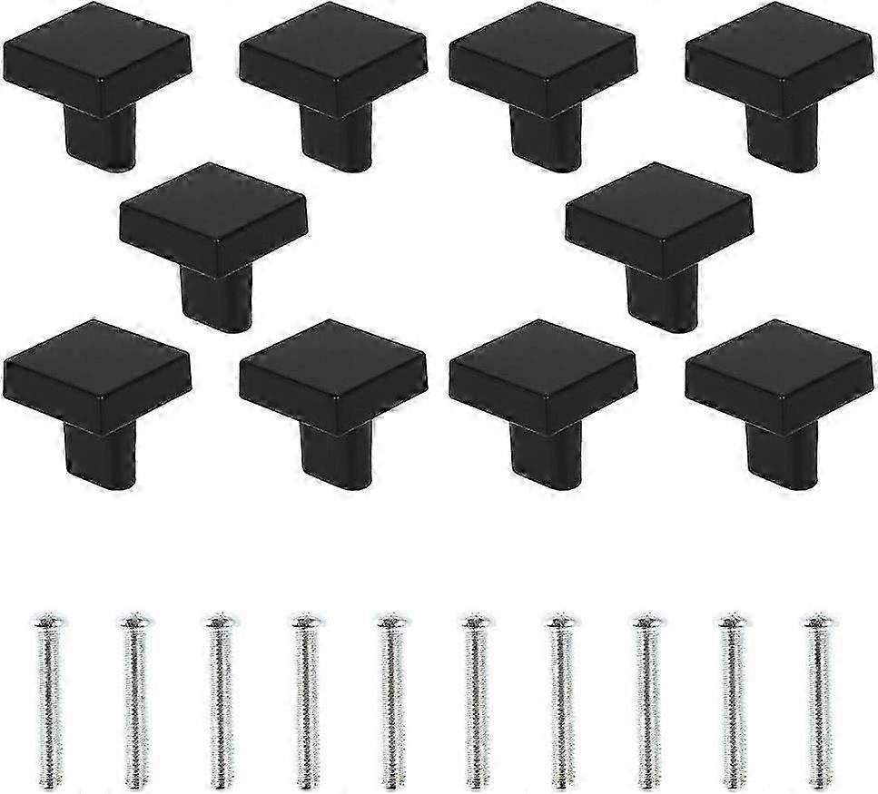 Set of 10 Black Door Knobs Solid Brass Square Cabinet Knobs Vintage Kitchen Cabinet Pulls with Screws(Black)