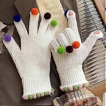 Kleurrijke balhandschoenen voor dames in de winter. Schattige kleine bal met touchscreen. Vingers met open tenen voor extra warmte. Vijf vingers voor extra warmte tijdens het fietsen.