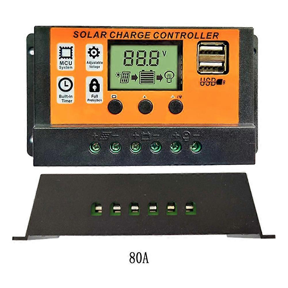 12V/24V 80A Solar Controller with LED LCD Display, Solar Panel Controller, Solar Panel Battery Regulator, USB Interface