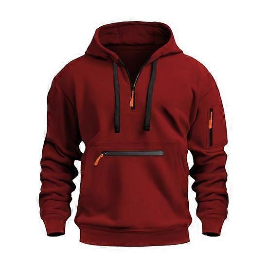 Fall Winter Men Hoodie Zipper Decor Loose Elastic Cuff Drawstring Warm Pullover