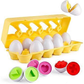 Matching Eggs 12 pcs Set Color & Shape Recoginition Sorter Puzzle for Easter Travel Bingo Game Early Learning Educational Fine Motor Skill Montessori 