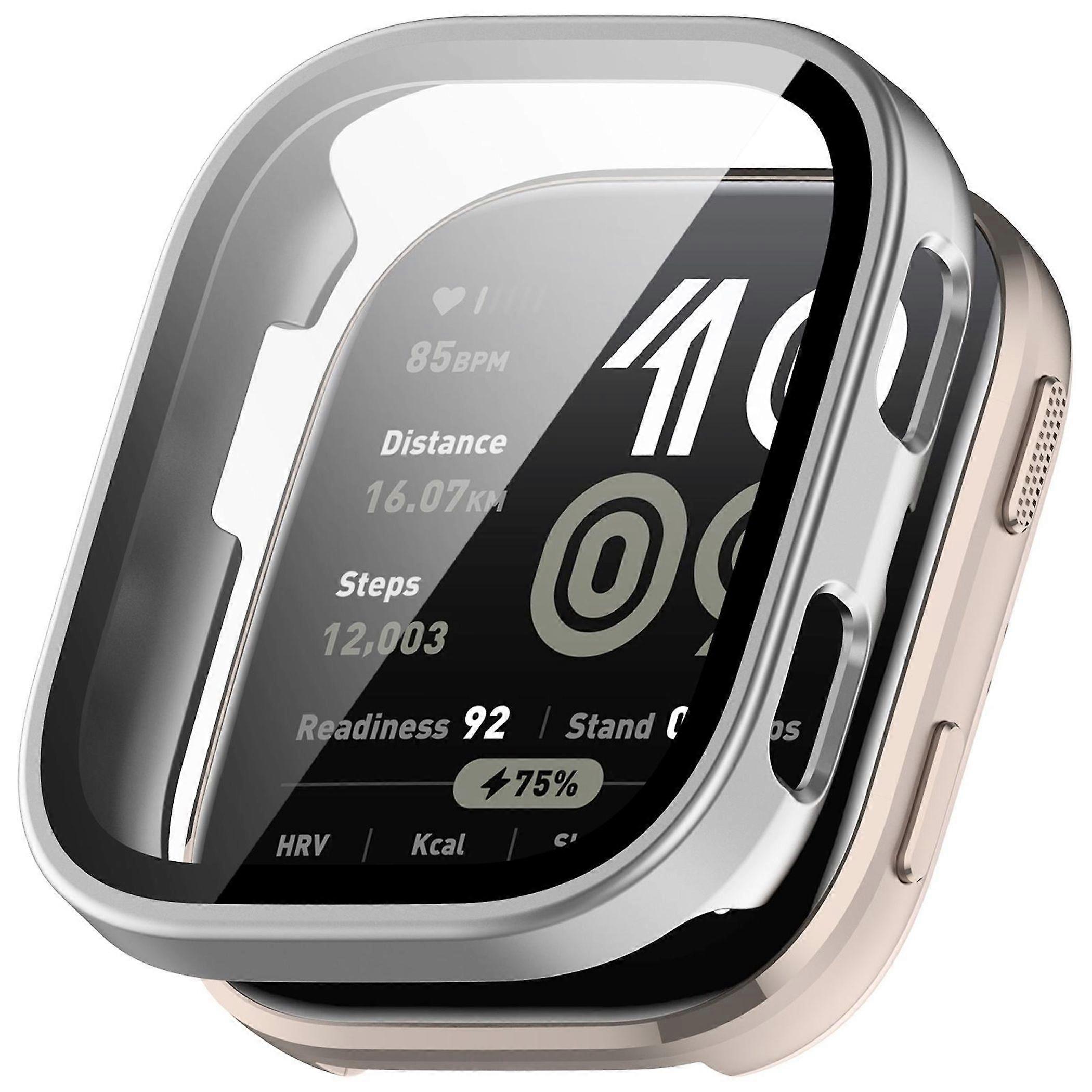 For Amazfit Bip 6 Plastic Watch Protective Case + 9H Tempered Glass Silver