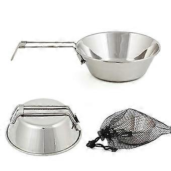 Batterie de cuisine de camping Bol de casserole en acier inoxydable, 1 pièce, 300 ml Bol pliant en acier inoxydable 304 en plein air Bol de riz pique-Barbecue tasse pliante Mountaineerin