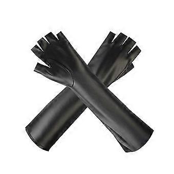 Winter Fingerless Gloves Women Faux Leather Fleece Lined Windproof Long Cuff Thermal Outdoor