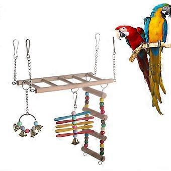 Papegaaienladder speelgoedset voor vogels om op te klimmen, gemaakt van diverse houtsoorten.