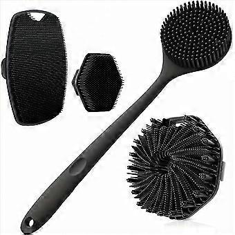 4Pcs Silicone Bath Body Brush Set Deep Exfoliation Long Handle Face Body Back Scrubber Kit Compatible For Shower