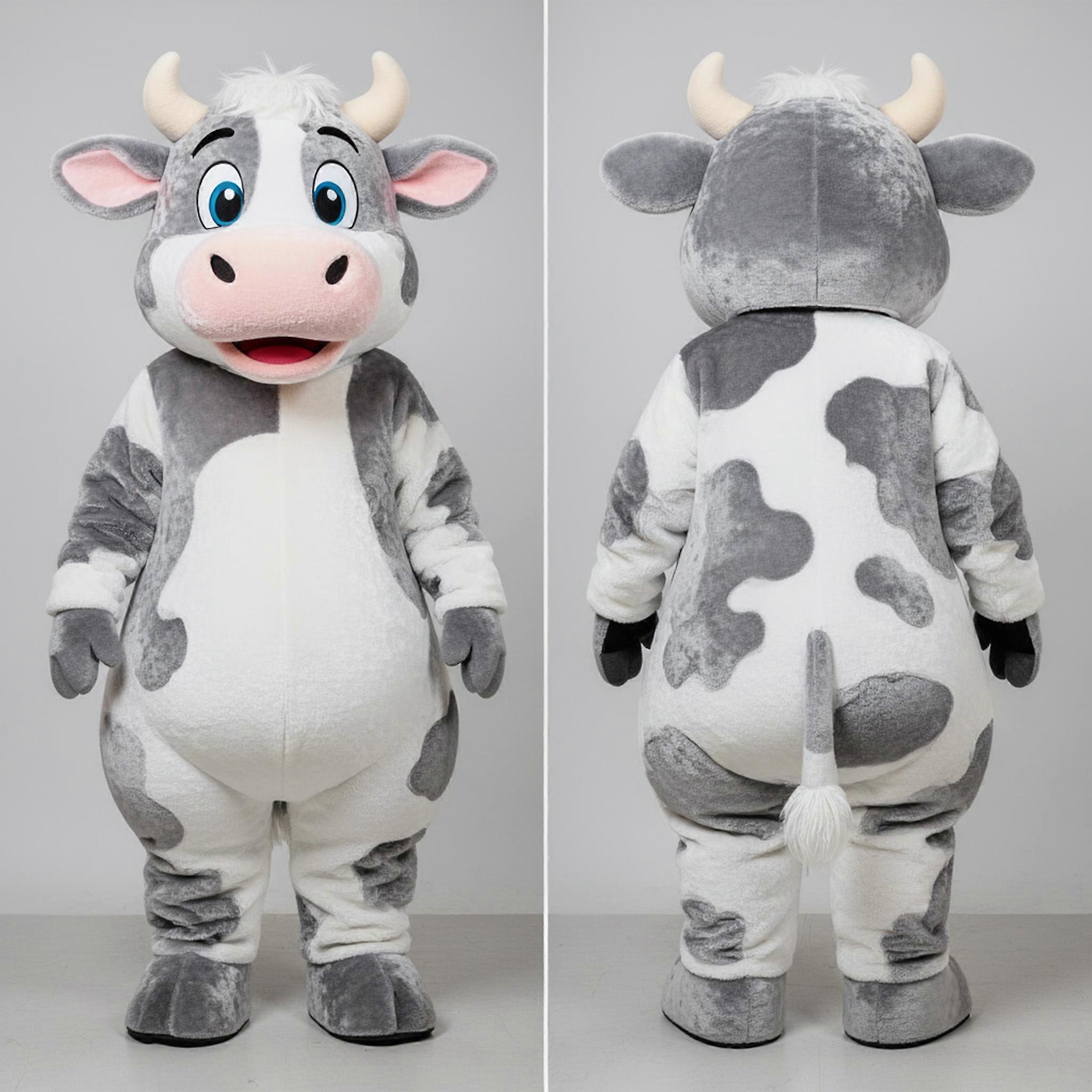 MASTICOT Silver White Velvety Holstein Cow Mascot