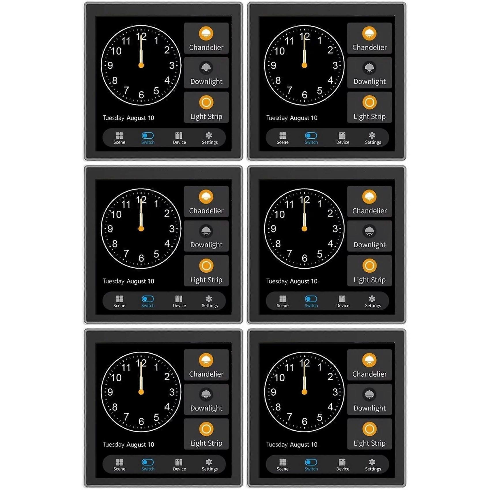 6X Tuya T3E Panel Switch Touch Screen Panel EU Smart Control Panel Switch Zigbee Smart Home Wall Push Light Switch,Black