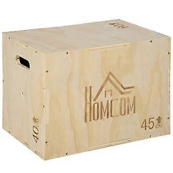 Plyo Box, wooden jumping box, plyometric platform with handle for home use, 45 x 40 x 60 cm, natural wood