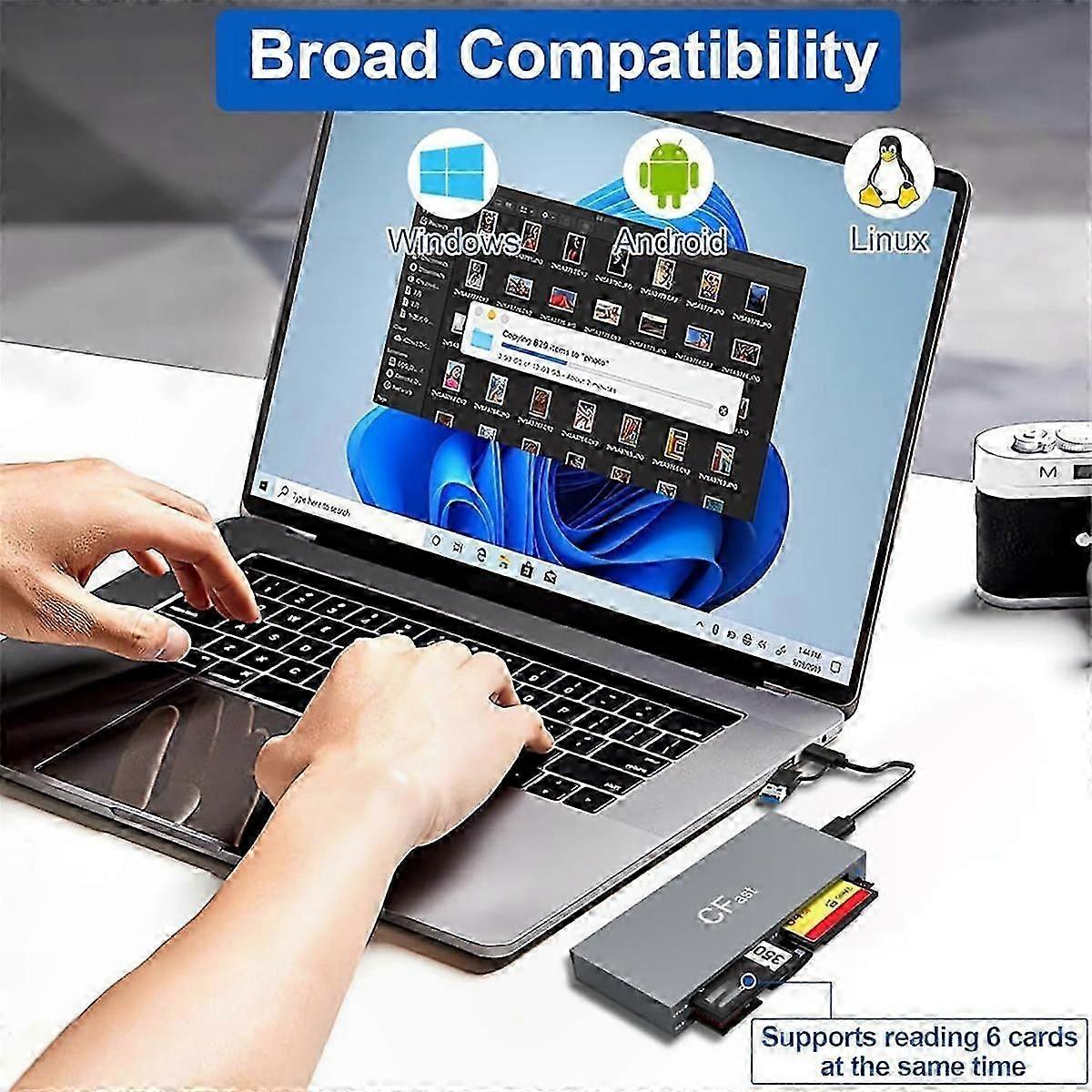 6-in-1 Multi-Format Memory Card Reader for Cameras, Phones, and Tablets