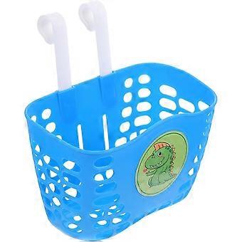 Cesta para bicicleta infantil e scooter, recipiente de armazenamento frontal de plástico com adesivo de dinossauro, cor azul celeste, acessório para ciclismo para meninos e meninas.