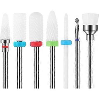 7Pcs cerâmica Nail Drill Bits Set Professional Remover Gel Acrílico Cuticle Diamond Carbide Nail Drill Bits Ferramentas para Manicure Pedicure Home Use