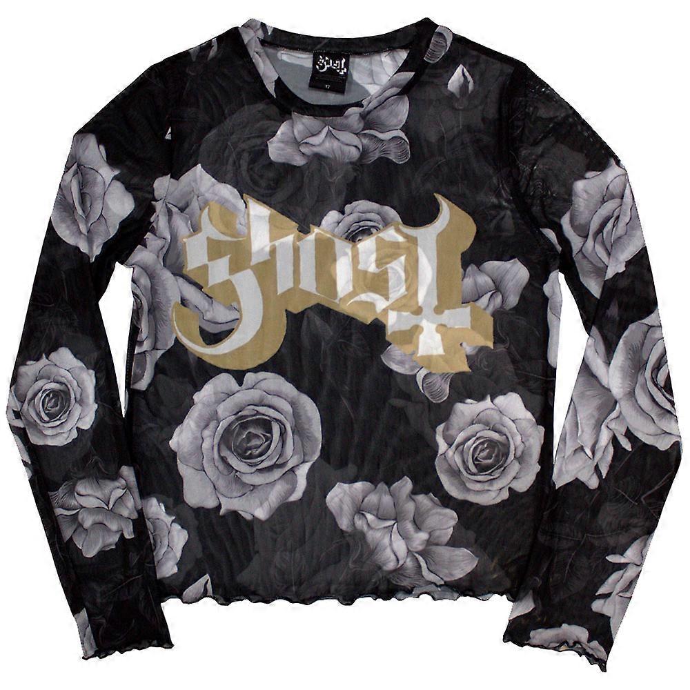 Ghost Logo And Roses Mesh Crop Top