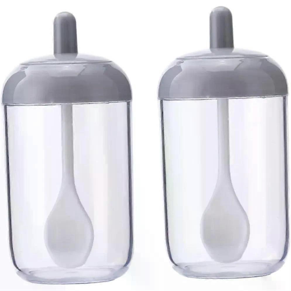 2pcs Condiment Jar Set with Cover and Spoon for Kitchen