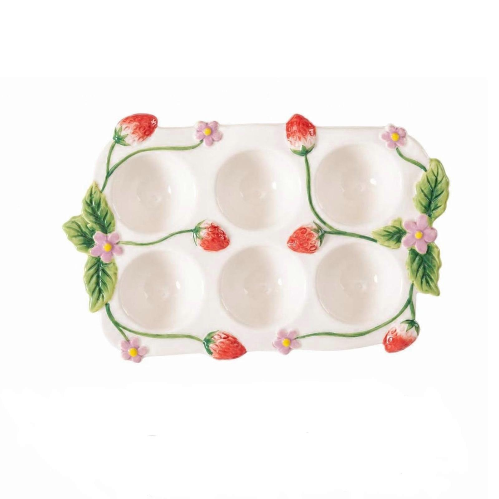 Ceramic Egg Tray Hand-Painted Ceramic Egg Crate Elegant for Refrigerator