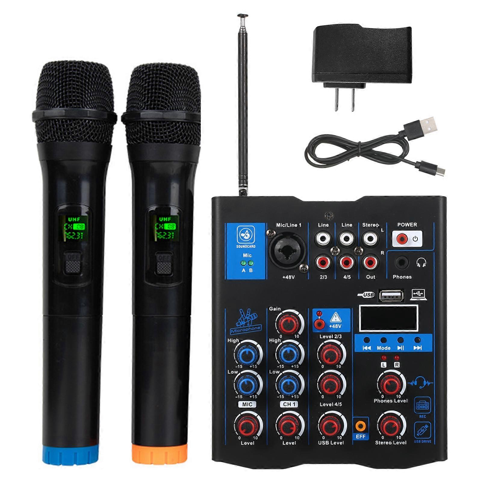 Professional Audio Mixer With Dual Wireless Microphone, Sound Board Console System Interface 4