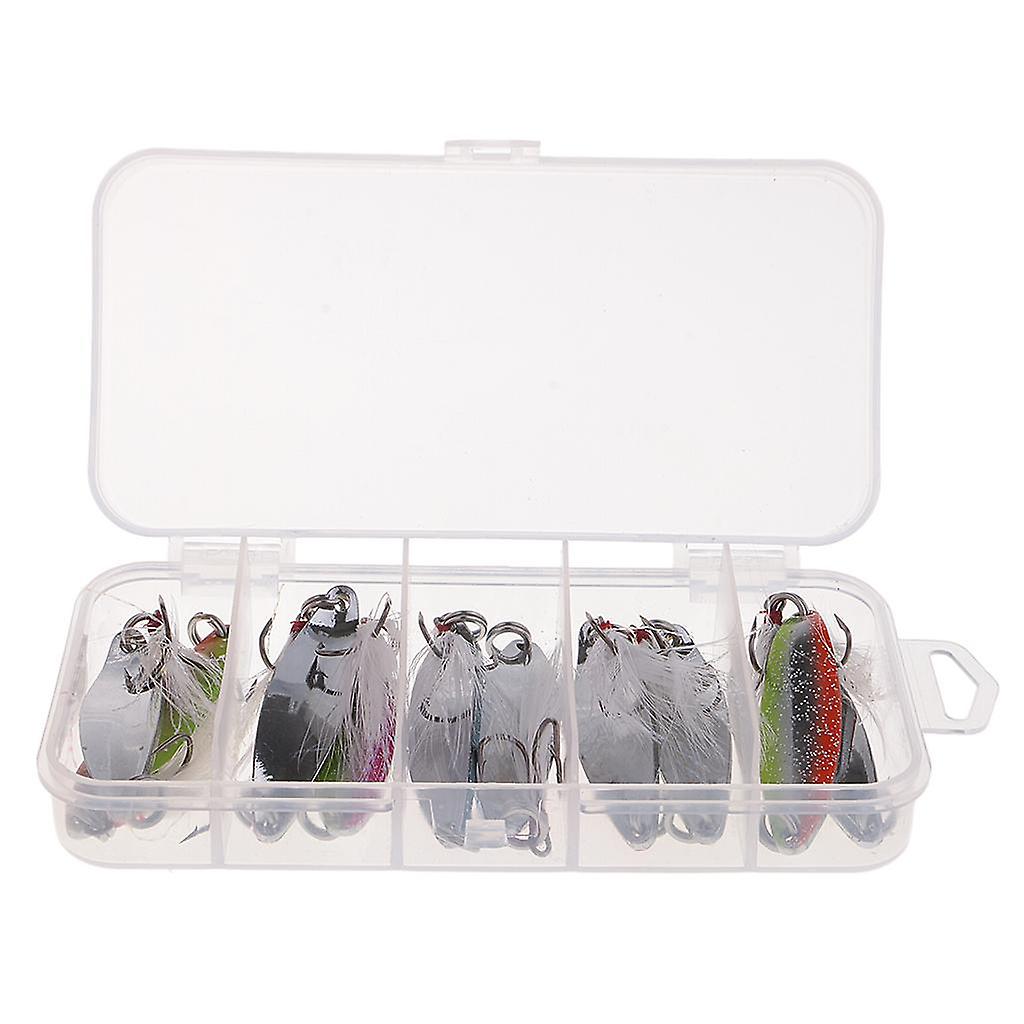 10Pcs Metal Spoons Fishing Lures with Treble Hook Artificial Feathers 8g