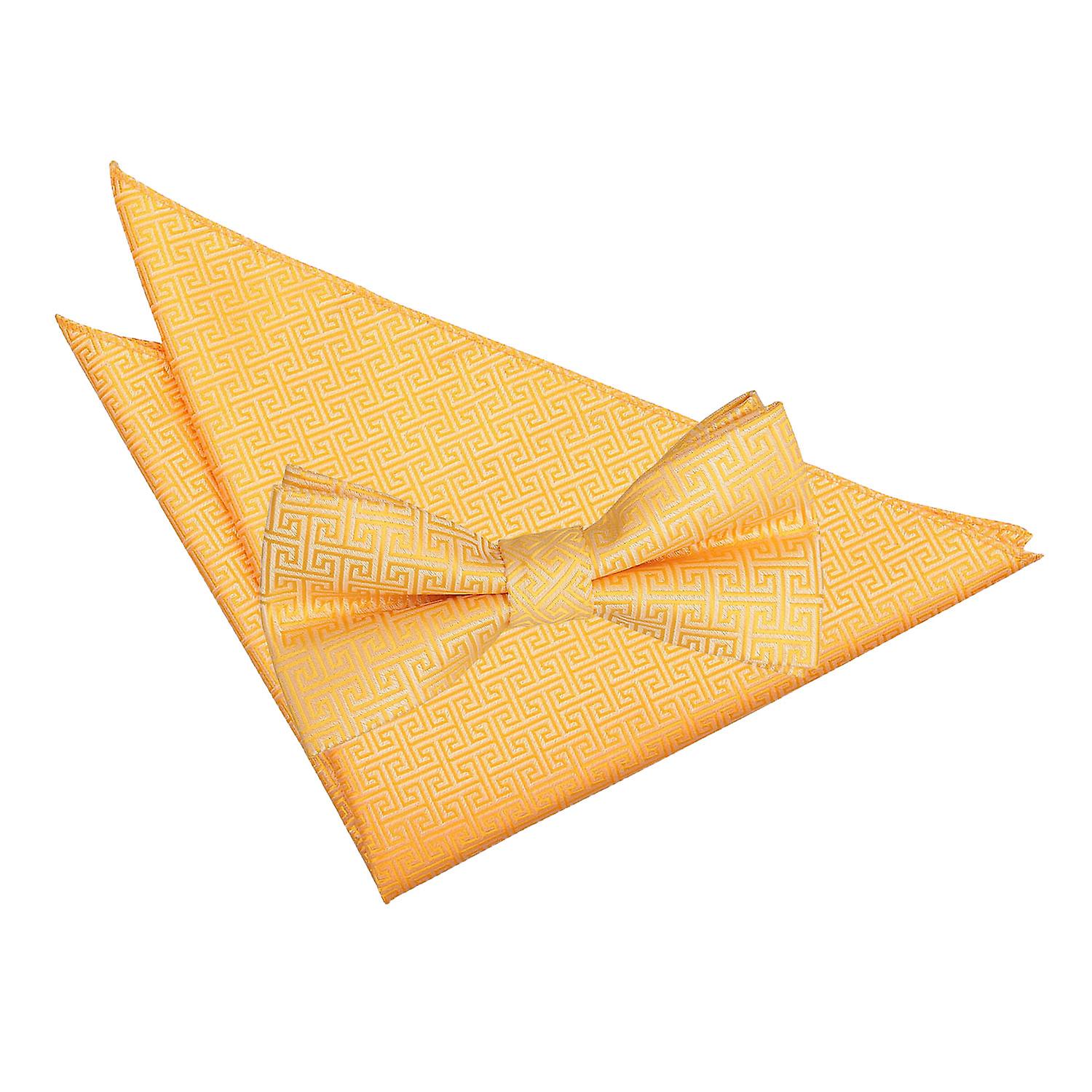 Marigold Greek Key Bow Tie and Pocket Square Set