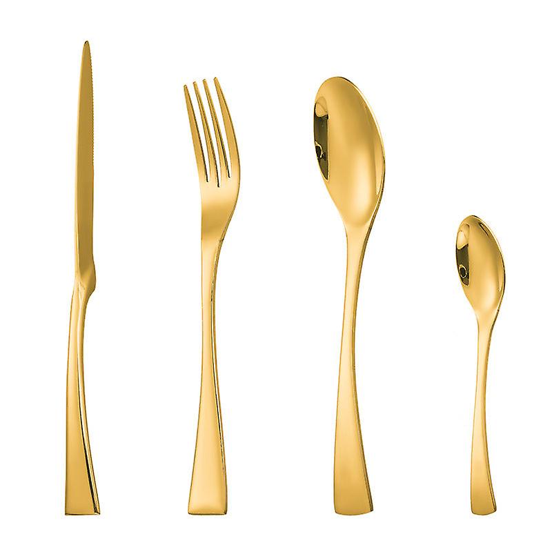 أدوات المائدة الغربية أربع قطع سكين ستيك سميكة ذهبية غير مغناطيسية ملعقة حلوى