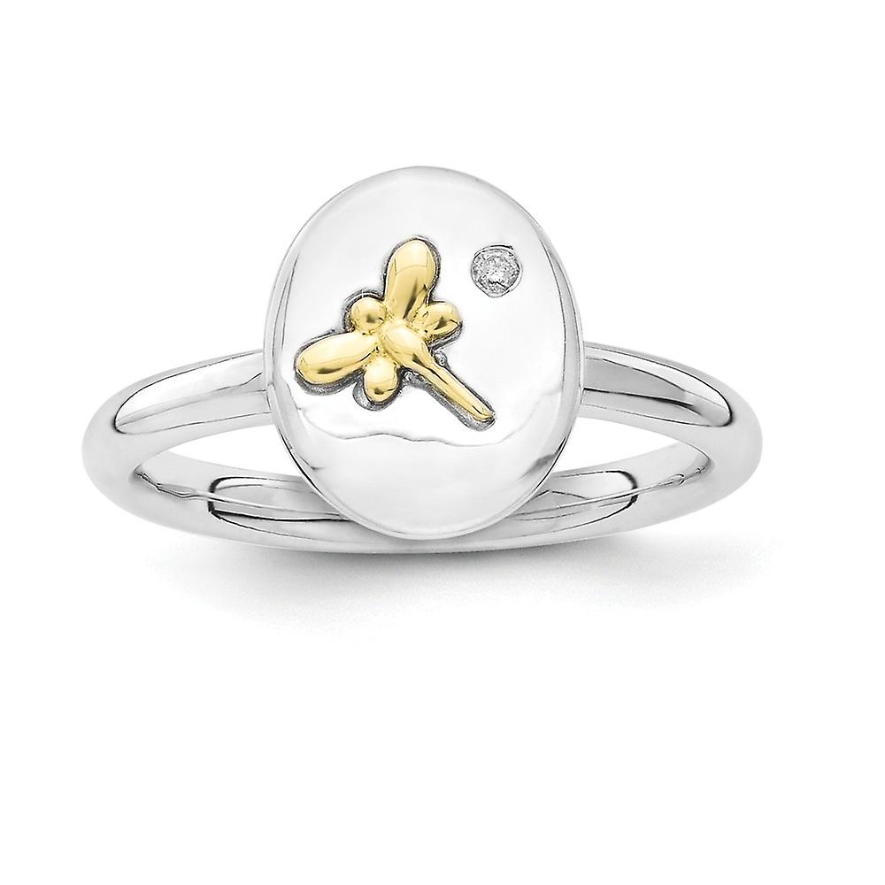 2.25mm 925 Sterling Silver Stackable and 14k Dragonfly Diamond Ring-Stackable-Ring for Women - Ring Size: 5 to 10