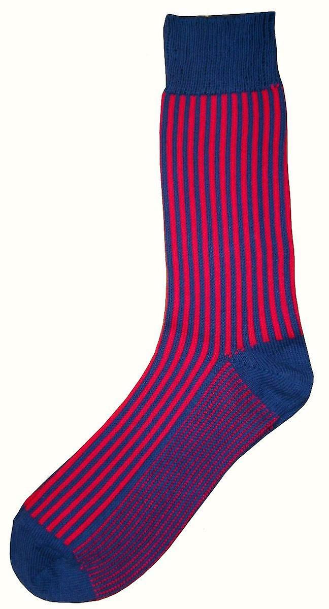 Bassin and Brown Vertical Stripe Midcalf Socks - Mid Blue/Deep Pink