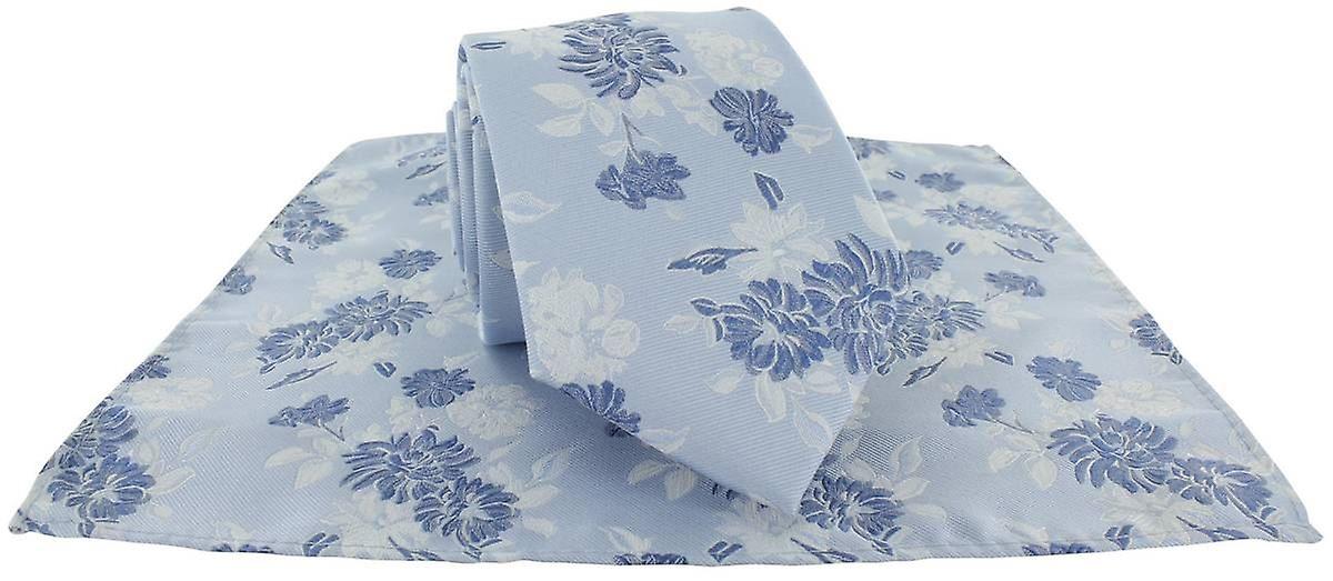 Michelsons of London Summertime Floral Polyester Tie and Pocket Square Set - Blue