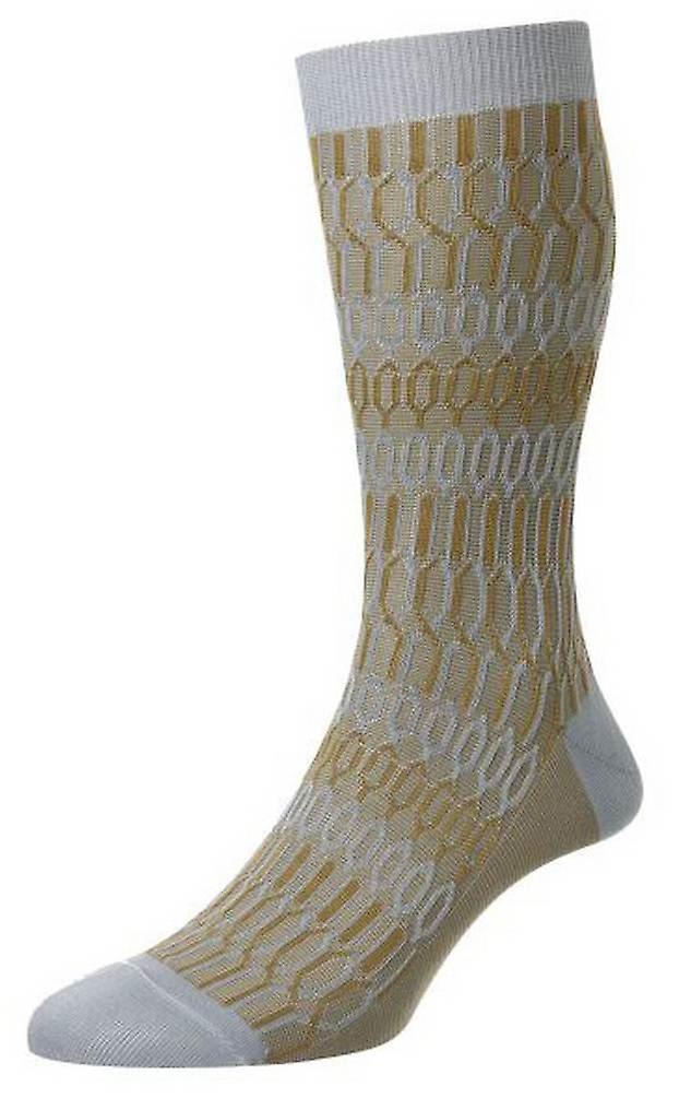 Pantherella Islington Texture Jacquard Cotton Fil D'Ecosse Socks - Hazey Blue