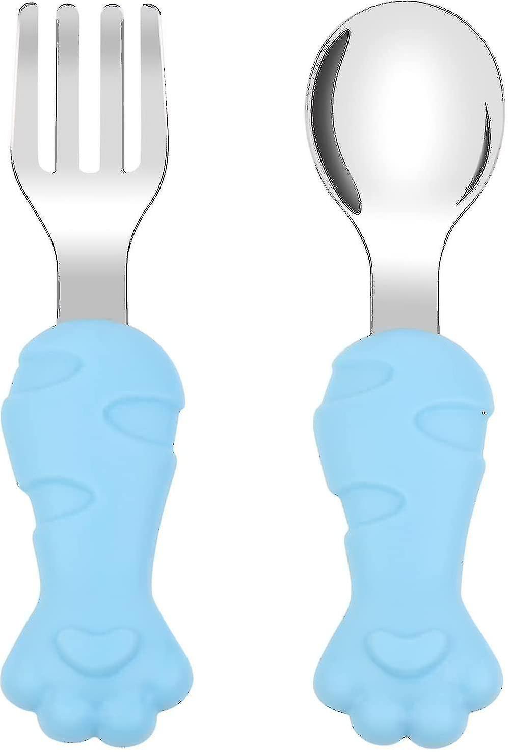 2pcs Stainless Steel Baby Short Handle Training Tableware