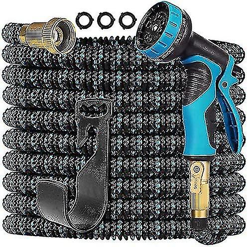 100ft Expandable Garden Hose With 10 Functions Nozzle And 3-layers Latex Water Hose Leakproof Retractable Garden Hose With Solid Fittings (blue)