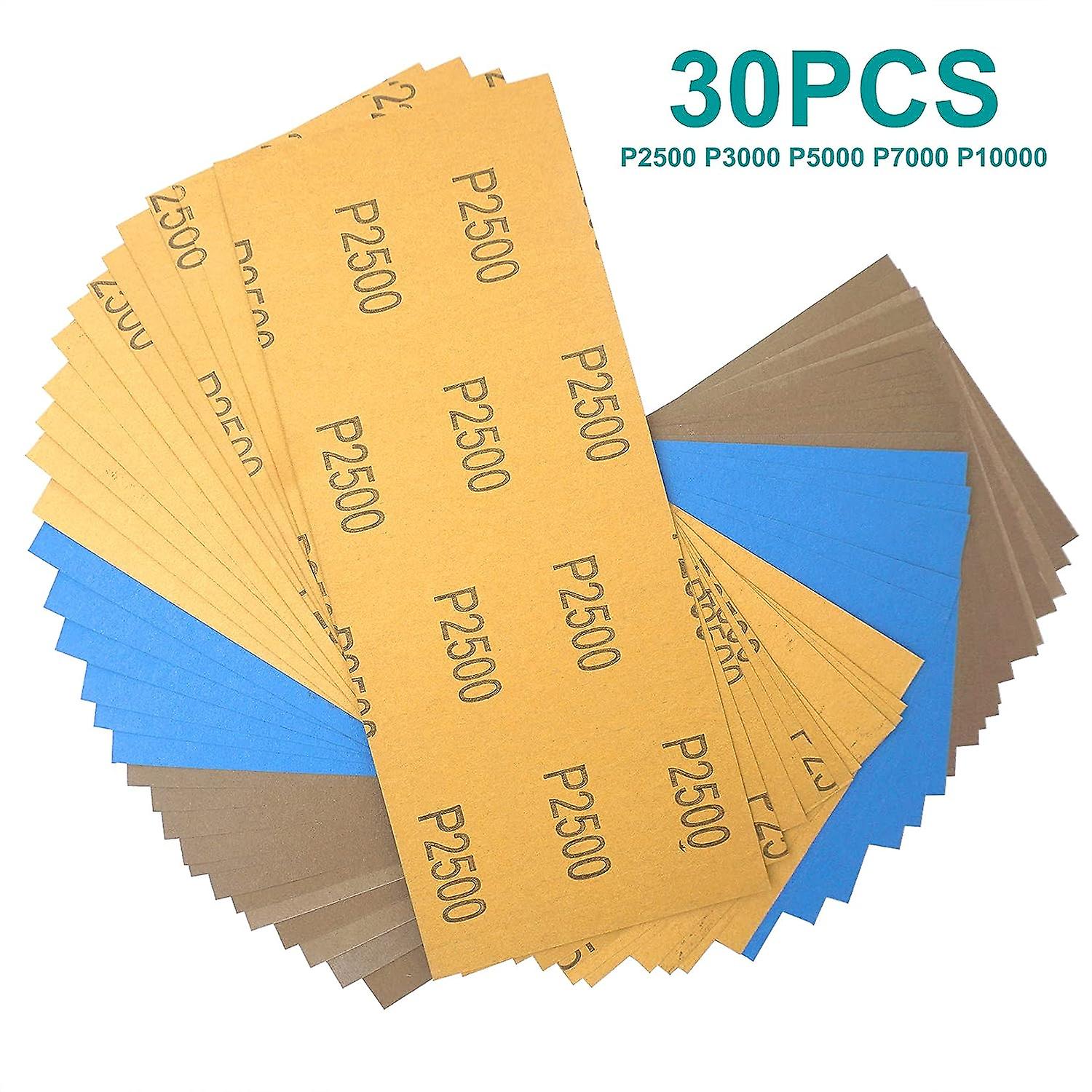 30 lap csiszolópapír csiszolópapír szemcsés 2500, 3000, 5000, 8000 10000 csiszolólapok autóhoz, fa bútorok, kő, fém, üveg, 9,3 x 23 cm / shee